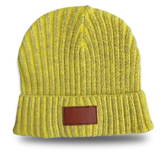 1. Gelbe Namensmütze, First Edition, gestrickt mit Reflex